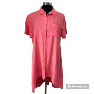 Eileen Fisher Irish Linen Short Sleeve Button Up Coral T-shirt Dress Size S